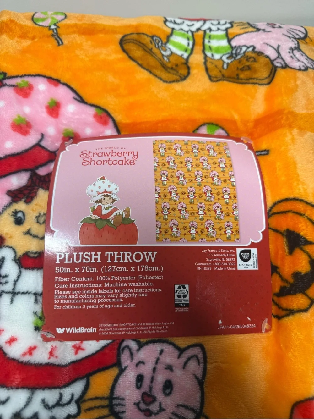 Strawberry Shortcake Halloween Blanket Orange Striped Pumpkin Plush Throw 50x70